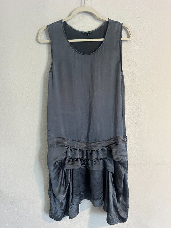 Theory Dresses & Skirts - Theory Gray Sleeveless Ruffle Hem Dress Minimalist Shift Mini Size 2 XS